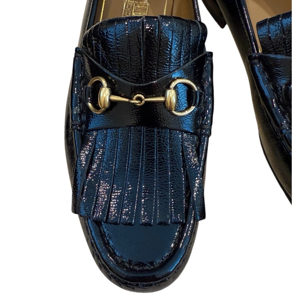 GUCCI black patent kiltie gold horsebit flat loafer 38 Made in Italy NEW - Picture 2 of 6
